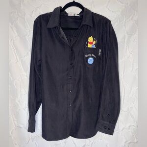 VTG Disney Button Down Soft Black Shirt with Embroidered Winnie the Pooh XL
